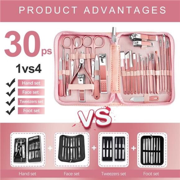 Manicure Set 30 in 1 Nail Clipper set, REDFLOW nail clippers, fingernail - Picture 2 of 7